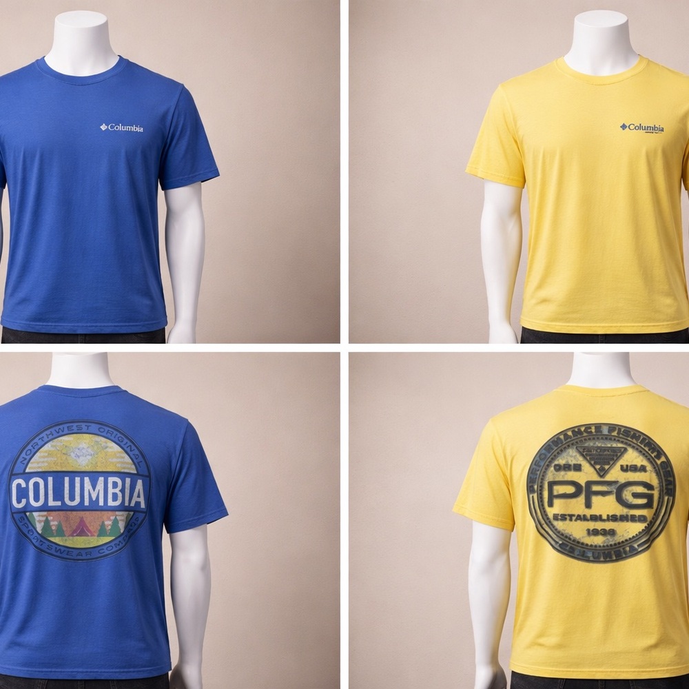 Columbia Men's Bundle of 2 Size Large Short Sleeve Tshirts  Blue & Yellow